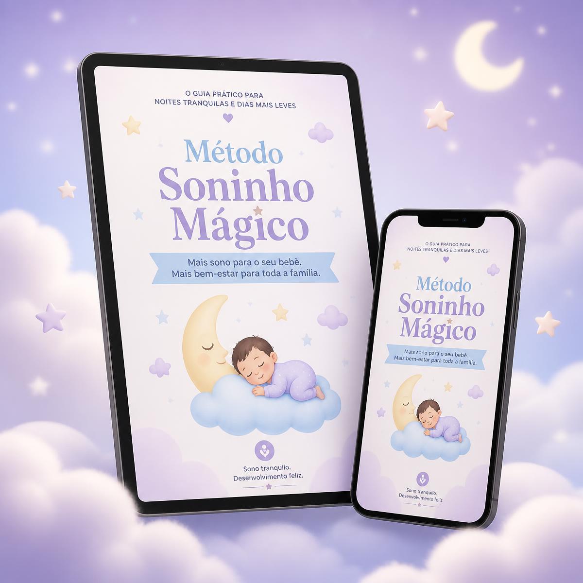 Mockup do produto digital Método Soninho Mágico em tablet e celular